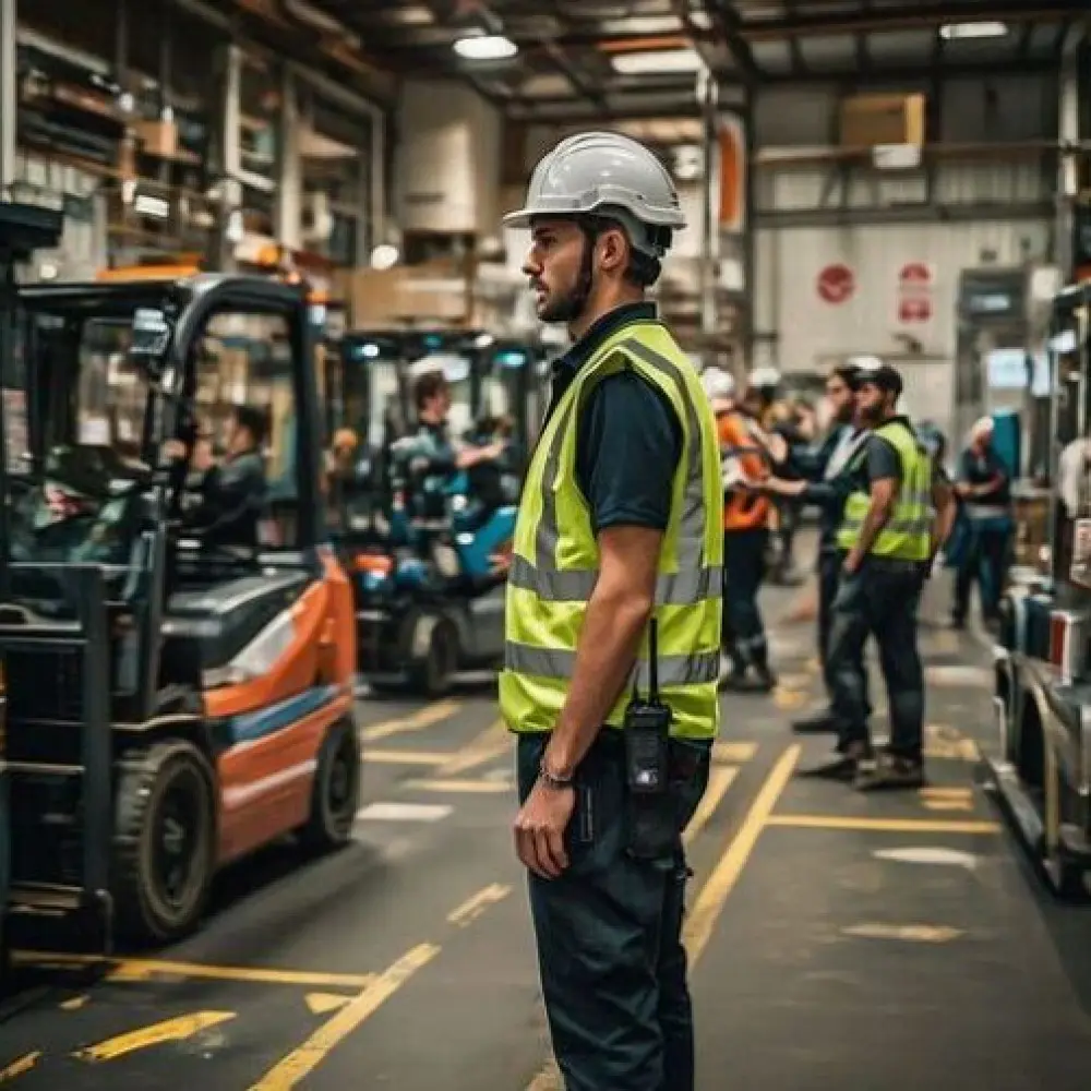 securite-circulation-engins-talkie-walkie-professionnel-incident-immediatete.jpg Forklift and vehicle circulation — professional walkie-talkie for immediate safety incident reporting