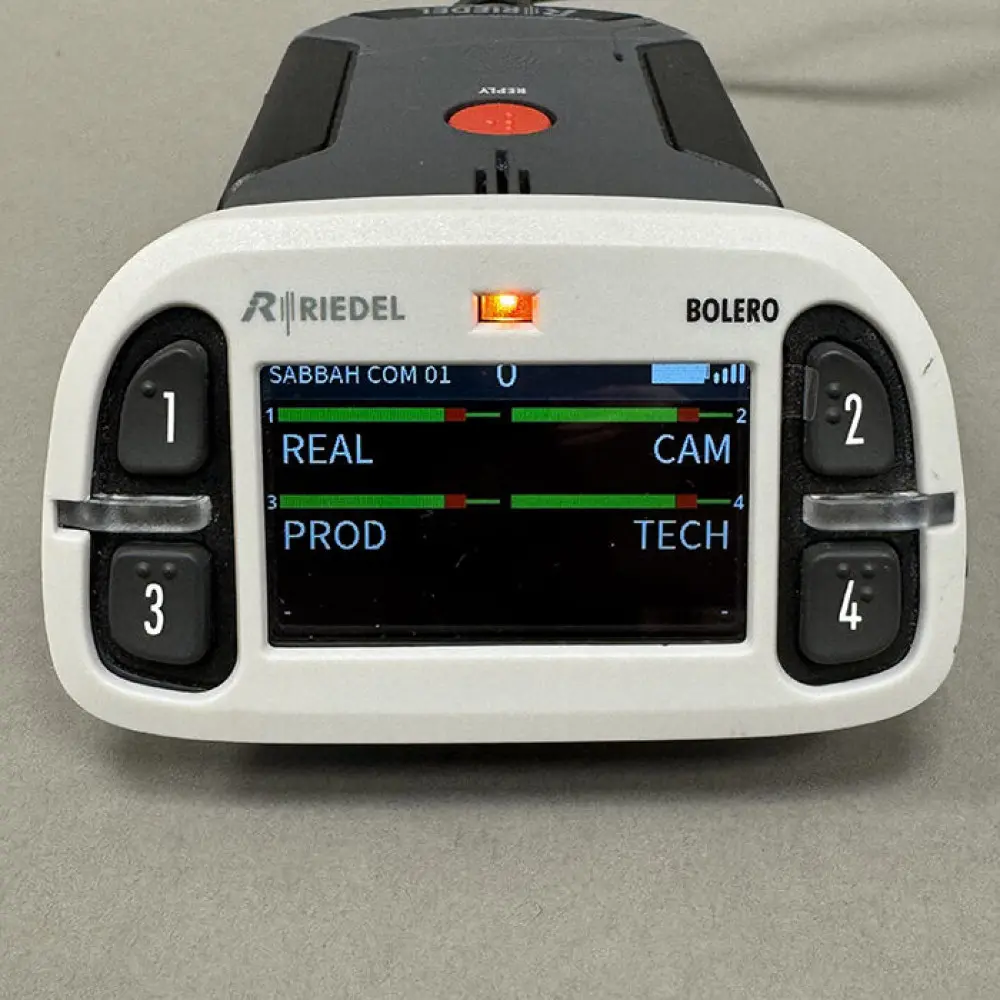 Beltpack intercom wireless Riedel Bolero, communication Full-Duplex location production cinéma coordination équipes